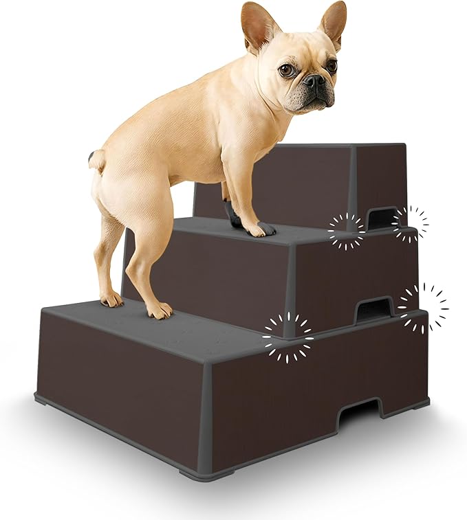 Pet Easy Steps Stairs for Small & Med Dog Cat Bed Sofa Chair - Adjustable Height & Portable - Stable with Rubberized Anti- Slip Mat & Magnetic Alignment - Easy 10 Second Setup - Espresso