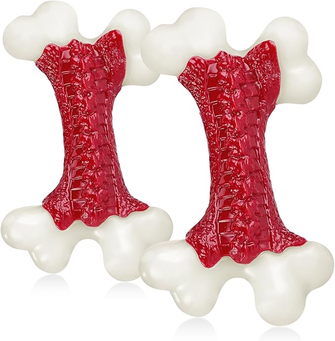 2-Pack Dog Toys for Aggressive Chewers, Indestructible 8" Tough Nylon Bone, Teething & Boredom Relief Chew for Large Dogs, Beef Flavor