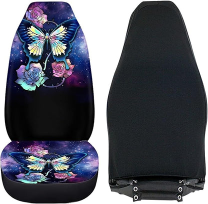 Galaxy Blue Butterfly Print Car Seat Covers for Women,Universal Front Seats Protector Fit for Car,SUV Sedan,Truck,Easy to Install