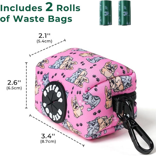 ATIFBOP Dog Poop Bag Dispenser with 30 Bags, Poop Bag Holder Fit All Dog Leashes, Soft and Big Capacity Doggy Bags Refill Carrier (Pink)