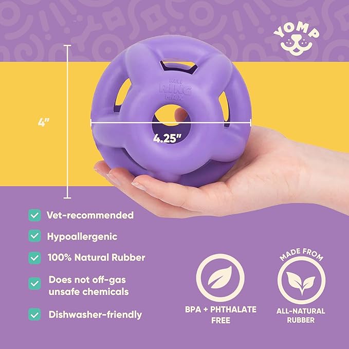 Yomp HeliRing MAX Dog Toy – Durable Hollow Ball with Zany Bounce, Tug & Fetch, Dishwasher Safe for Easy Cleaning