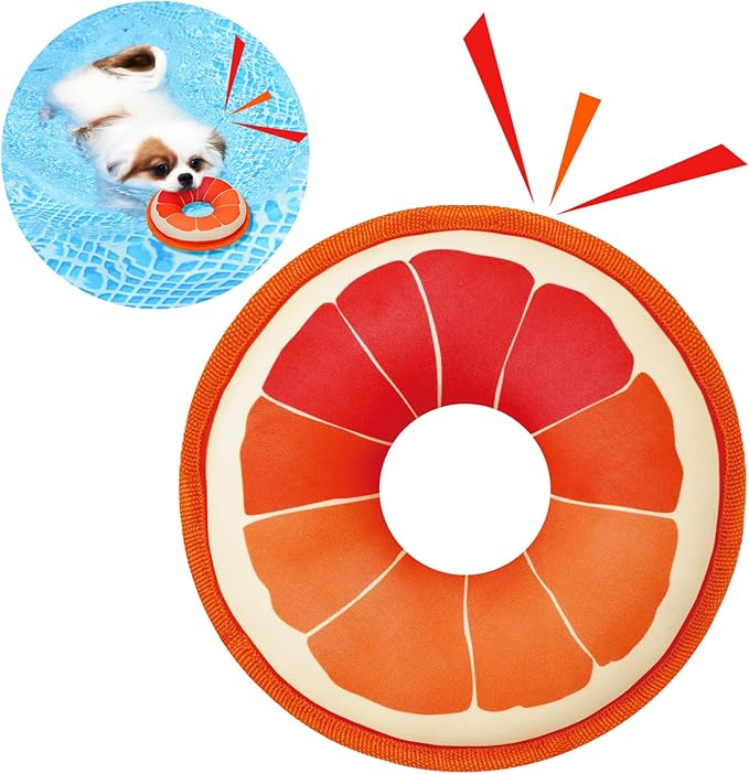 Squeaky Dog Toys, Floating Dog Toys for Indoor or Outward Play, Swim Ring Design Interactive Dog Gifts for Small and Medium Dogs - Grapefruit