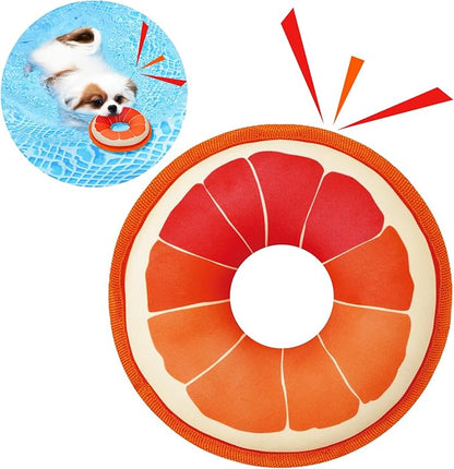 Squeaky Dog Toys, Floating Dog Toys for Indoor or Outward Play, Swim Ring Design Interactive Dog Gifts for Small and Medium Dogs - Grapefruit