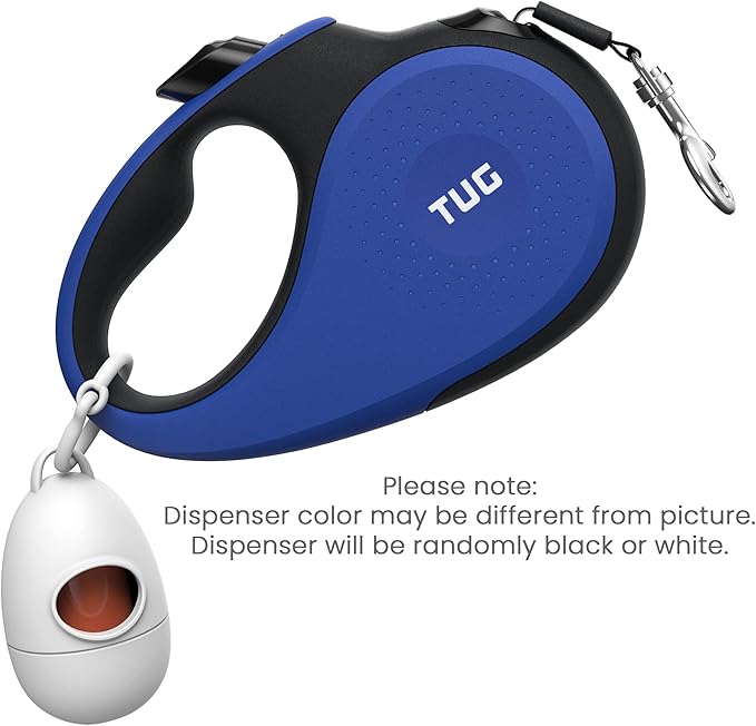 TUG 360° Tangle-Free Retractable Dog Leash with Waste Bag Dispenser (Medium, Blue)
