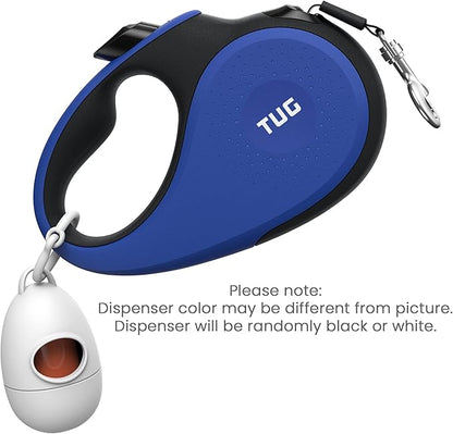 TUG 360° Tangle-Free Retractable Dog Leash with Waste Bag Dispenser (Medium, Blue)