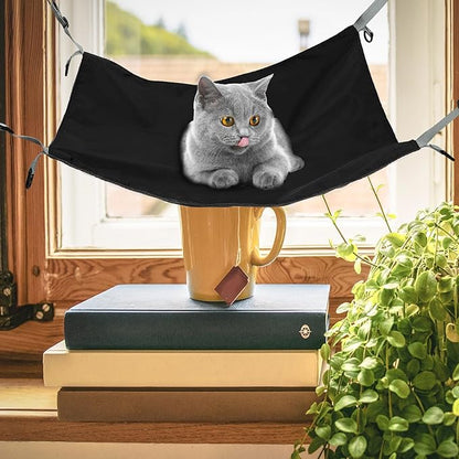 VICASKY Cat Hanging Bed Waterproof Nylon Double-Sided Thickened Pet Hammock Black Four Seasons Hanging Nest for Indoor Outdoor Cats