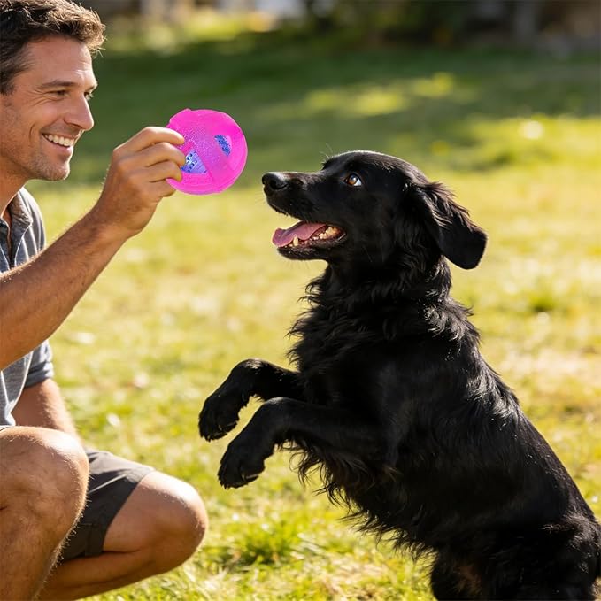 Dog Ball Toy for Chewing and Treat Dispensing - Tough Rubber Puppy Chew Toys Interactive Puzzle Balls for Teething & Slow Feeding, 3.5 Inch (Pink)