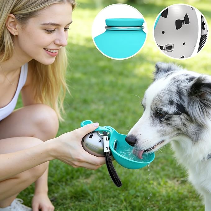 Portable Dog Water Ball, 304 Stainless Steel Foldable Pet Water Bottle – Portable, Leak-Proof & Perfect for Travel, Large-Capacity (285ml) Cup with Foldable Silicone Bowl
