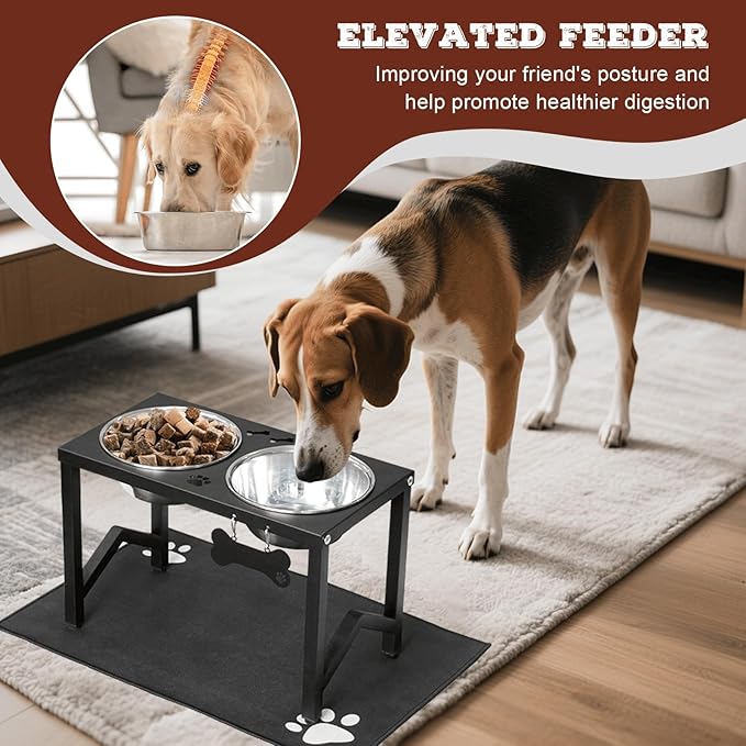 Elevated Dog Bowls, Metal Raised Dog Bowl Stand with 2 Thick 58oz Stainless Steel Food Bowls & Non-Slip Mat - 11.8" Tall for Medium/Large Breeds