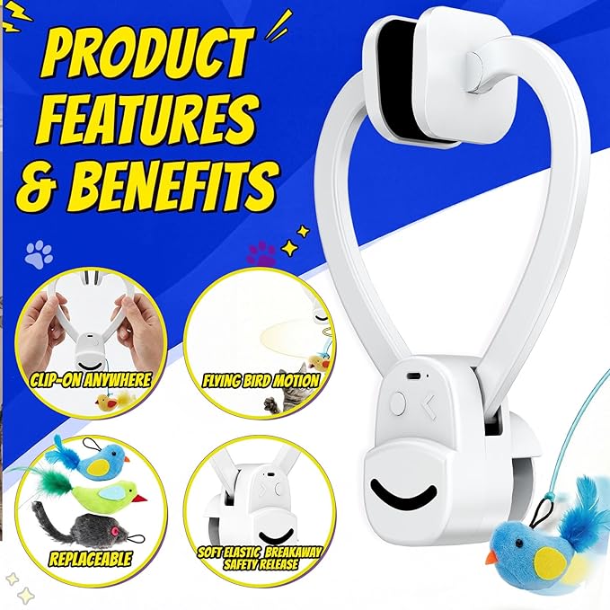 Interactive Cat Toys for Indoor Cats Automatic Electric Flying Bird Feather Mouse Toy - Best Kitten & Adult Cat Enrichment Mouse cat Toy Hanging Electric Kitty Toys for Bored Cats