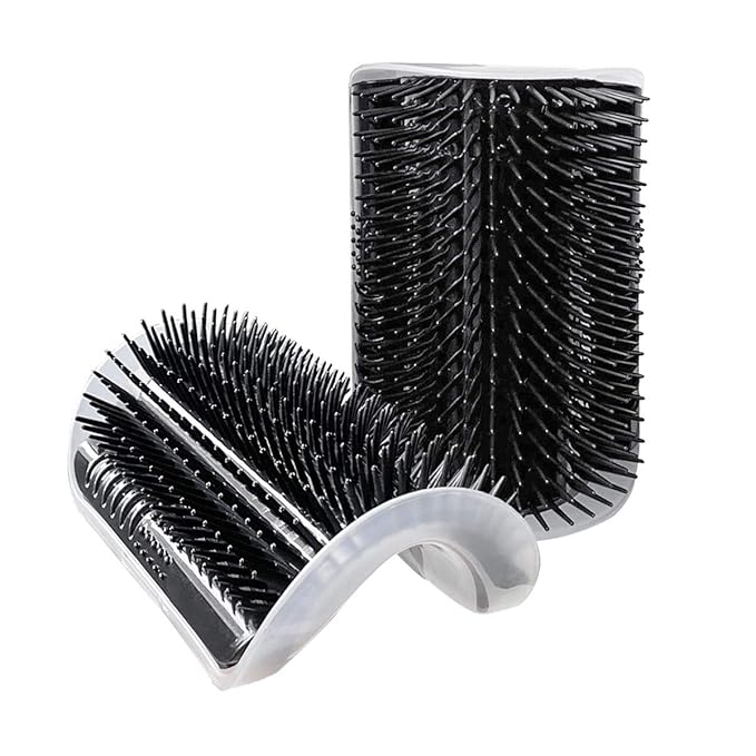 2 Pack Black Catnip Wall Massage Corner Brush for Long & Short Fur Cats and Kittens - Self Groomer Scratcher with Soft Comb