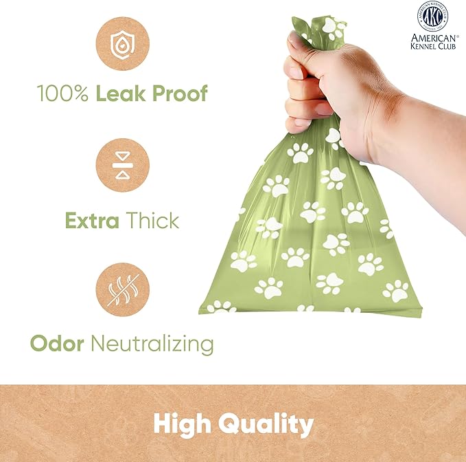 American Kennel Club Extra Thick Dog Poop Bags - Leak-Proof and Scented Waste Bags - 240 Count (16 Refill Rolls) - Durable, Heavy-Duty, Fits Standard Dispensers