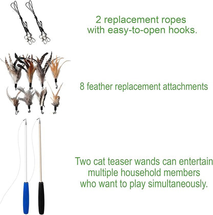 Cat Toys - No Chemical Dyeing Cat Feather Toys for Indoor Cats - Include Cat Wand and Natural Feather Refills