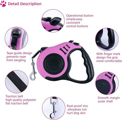 Retractable Dog Leash 16ft, Tangle-Free Expandable Leash for Medium Dogs Up to 33lbs, Easy-Adjust Lock & Anti-Slip Handle for Safe Walks