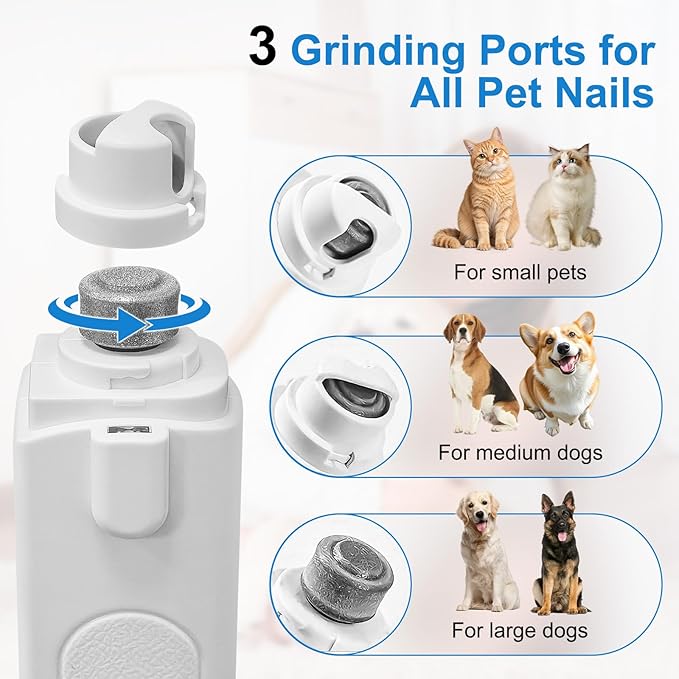 2-in-1 Dog Nail Clippers and Grinder, Electric Dog Nail Trimmer for Large Medium Small Dogs & Cats with 3 Speeds, USB Rechargeable, Quick Sensor, Splash Guard & LED Lights, Safe & Painless (White)