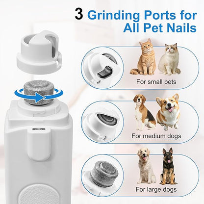 2-in-1 Dog Nail Clippers and Grinder, Electric Dog Nail Trimmer for Large Medium Small Dogs & Cats with 3 Speeds, USB Rechargeable, Quick Sensor, Splash Guard & LED Lights, Safe & Painless (White)