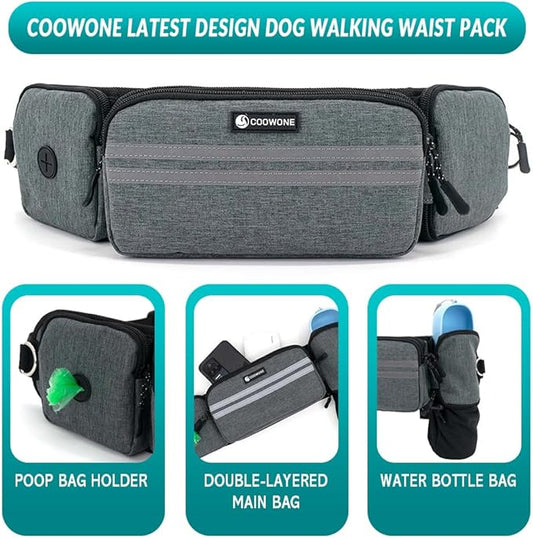Hands Free Leash with Walking Fanny Pack for Large Medium Small Dogs, Heavy Duty Durable Reflective Waist Bungee for Training, Night Walking Running Jogging Hiking