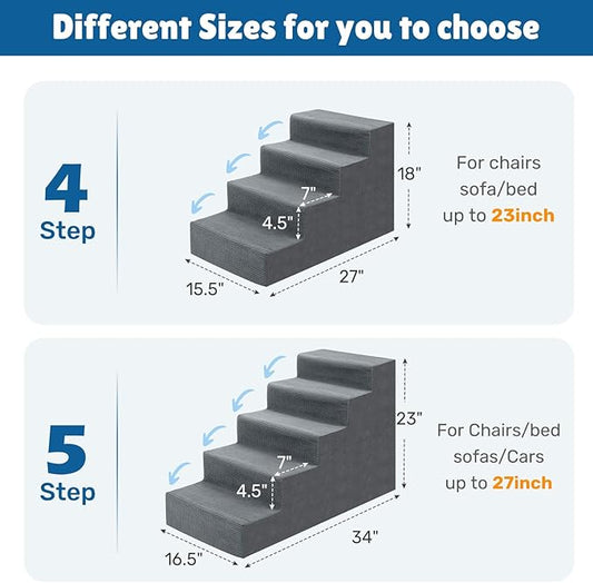 Dog Steps for Bed, 18" H Dog Stairs for Small Dogs, 4-Tier Pet Stairs with Washable Cover, Non-Slip Pet Steps for Dogs to Get On Bed