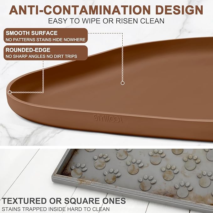 Small Silicone Pet Food Mat with Raised Edge for Food and Water Bowl, Square Dog Feeding Mats, Cat Food Trays for Floor Waterproof, Rubber Tray for Dogs and Cats, 12 x 12 x 0.7 Brown