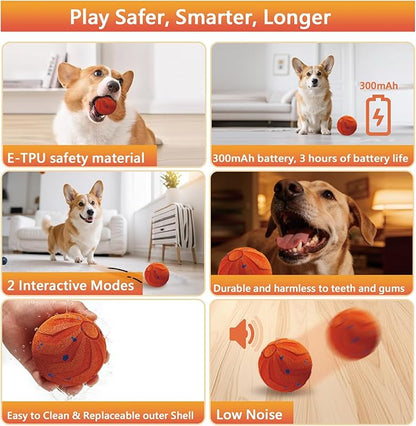 Smart Interactive Dog Toy, Automatic Moving, Bouncing and Rotating, E-TPU Material, IPX7 Waterproof Rating, Active Rolling Ball for Medium and Large Dogs-Orange