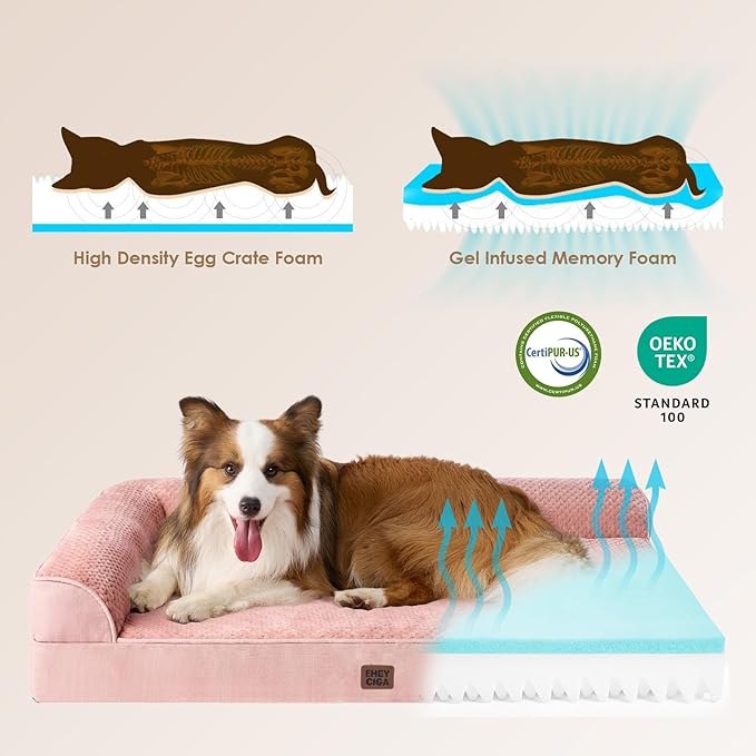EHEYCIGA Memory Foam Dog Bed Large Size Dogs, Orthopedic Dog Bed Large with Washable Removable Cover, Waterproof Pet Sofa Couch with Nonskid Bottom, 36x27x6, Pink