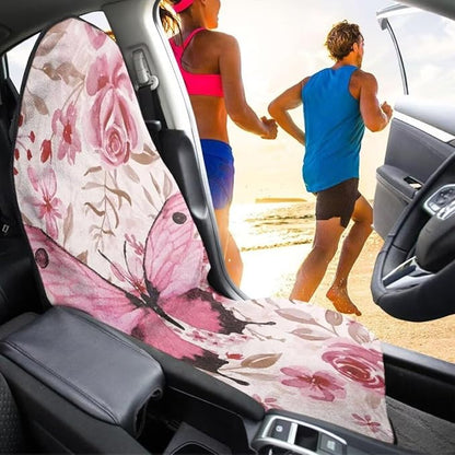 Coldinair Pink Butterfly Car Seat Cover Protector Front Seats Only,Floral Universal Waterproof Towel Seat Covers for Trucks,Auto Seat Cover Protectors for Workout,Beach,Swimming