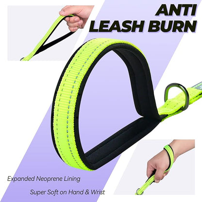 VIVAGLORY Dog Leash Twingrip Double Handle Dog Leash with Traffic Handle Control & 2 Loop for Walking & Training, Reflective Heavy Duty for Puppy Pet Collar, 6ft x 1/2in, Bright Yellow