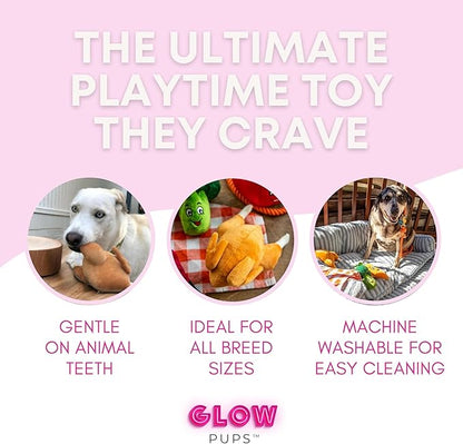 Glow Pups Turkey Dog Toy with Squeaker, Durable Plush Thanksgiving Dog Toy Turkey for Fetch, Promotes Mental Stimulation, Easy to Clean, 8 X 5 Inches, Brown Plush
