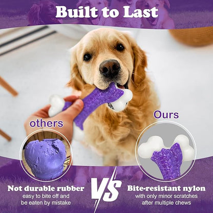 6-Pack Dog Toys for Aggressive Chewers, Indestructible 8" Tough Nylon Bone, Teething & Boredom Relief Chew for Large Dogs, Bacon Flavor