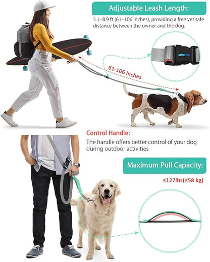 Hands Free Dog Leash, 5.1-8.9Ft Crossbody Long Leash, Waist Dog Belt for Small & Medium Dogs, City Walking & Running Outdoor Hiking &Travel etc. (Grey Green)