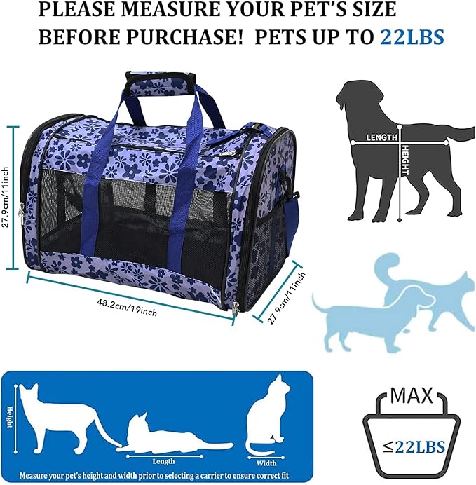 Soft-Sided Kennel Pet Carrier for Small Dogs, Cats, Puppy, Airline Approved Cat Carriers Dog Carrier Collapsible, Travel Handbag & Car Seat