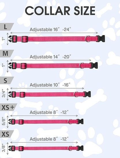 FunTags Reflective Dog Collar, Sturdy Nylon Collars for Medium Girl and Boy Dogs, Adjustable Dog Collar with Quick Release Buckle, Pink