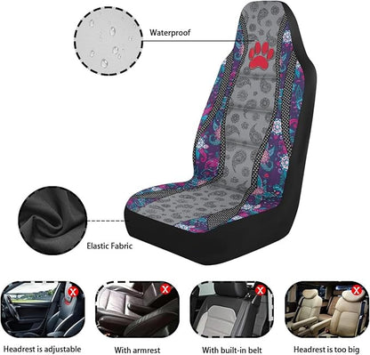 Red Paw Print Car Seat Covers Non-Slip Automobile Seat Covers Boho Flower Waterproof Front Seat Cushion Interior Auto Accessory Protection for Cars Truck Van, 2 Pcs Set
