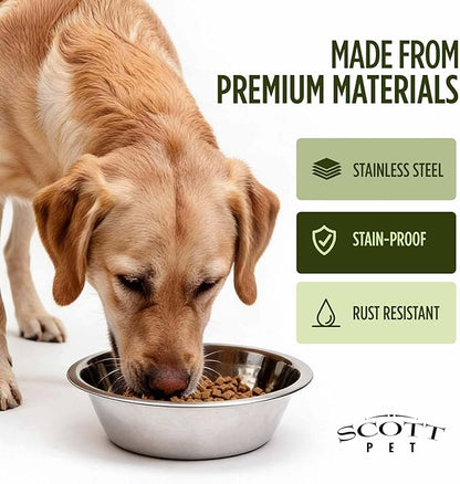 Scott Pet Bowl, Stainless Steel Pet Water and Food Bowl, 3 Quarts (9.81 x 9.81 x 3.25 Inches, 0.42 lbs), Dishwasher Safe, Rust Resistant, Silver
