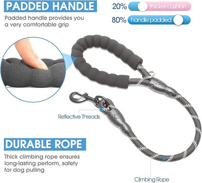 BAAPET 2/4/5/6 FT Dog Leash with Comfortable Padded Handle and Highly Reflective Threads for Small Medium and Large Dogs (2FT-1/2'', Black)