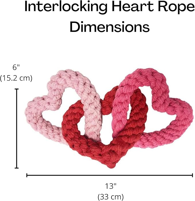 Midlee Interlocking Heart Rope Valentine Dog Toy - 6"- Pink Red Small Tug Toy