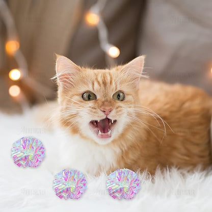 AUEAR, 20 Pack Dye Free Cat Crinkle Balls 2" Mylar Sounds Shiny Kitty Glitter for Cats
