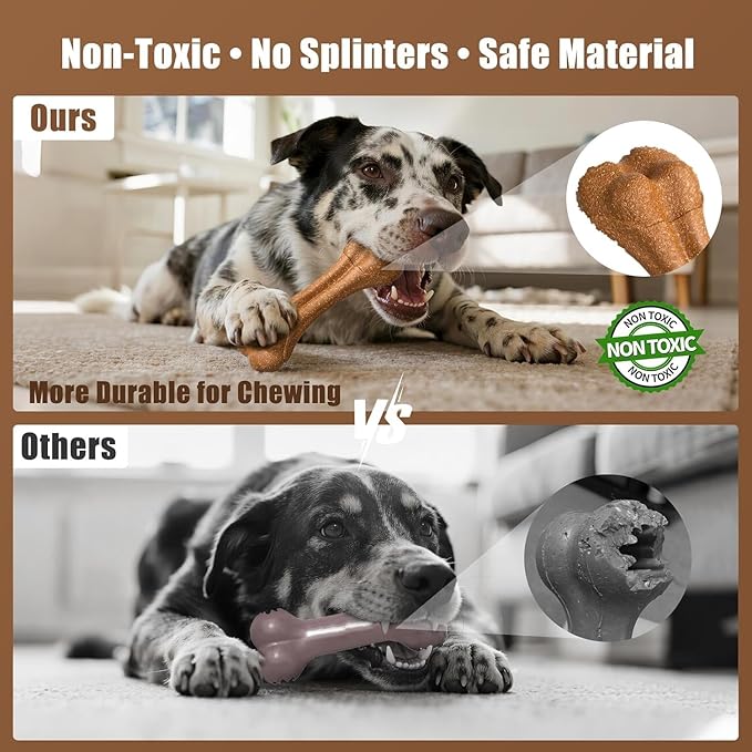 SCHITEC Dog Bone Chew Toys for Small & Medium Dogs, Beef Flavor Teething Toy, Durable Dog Toys for Aggressive Chewers, Teeth Cleaning, 2Pcs