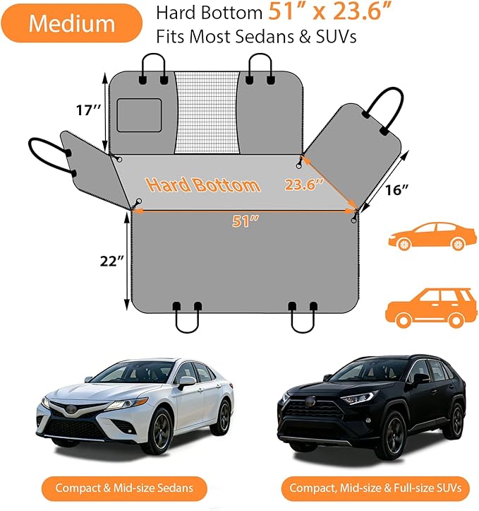 URPOWER Hard Bottom Dog Car Seat Cover for Pets 100% Waterproof Seat Cover Hammock 600D Heavy Duty Scratch Proof Nonslip Durable Soft Back Seat Covers for Cars Trucks and SUVs