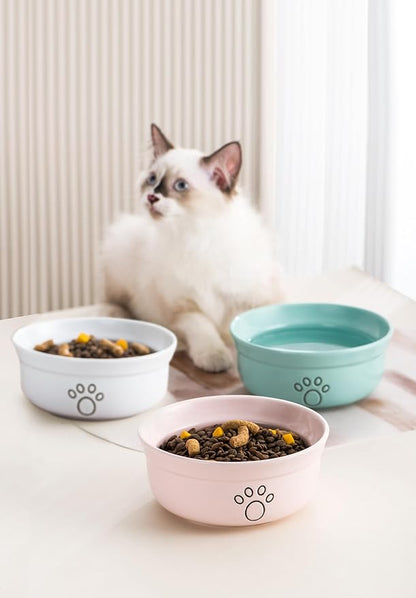 Ceramic Dog Bowls, Pet Feeding Bowls for Cats and Small Dogs 20 oz (6", Blue/Pink/White)