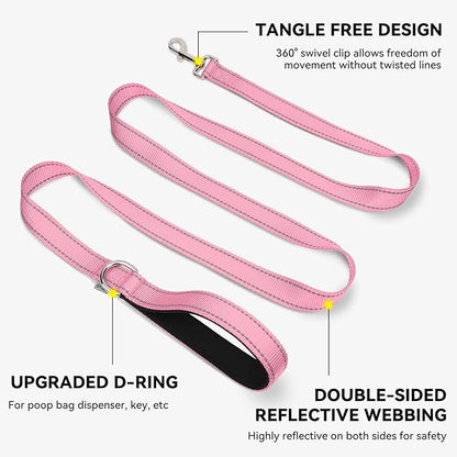 Joytale Dog Leash, 6 FT Double-Sided Reflective, Padded Handle Nylon Heavy Duty Leashes for Small Dogs Walking, Pink