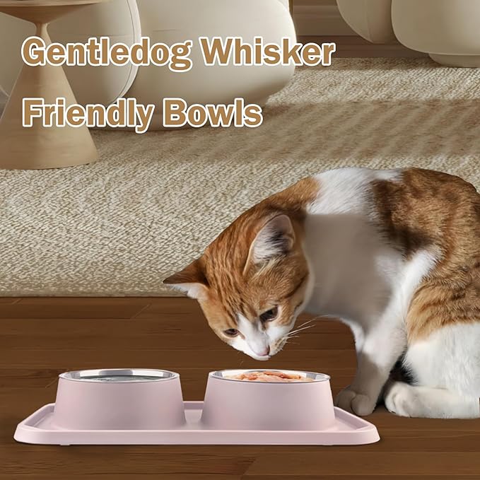 Cat Bowls for Food and Water,Premium Removable Stainless Steel Double Bowls with Non-Slip Bottom & Elevated Stand for Pet and Small Dogs,Upgrade Non-Spill Cat Food Bowls (Light Pink)