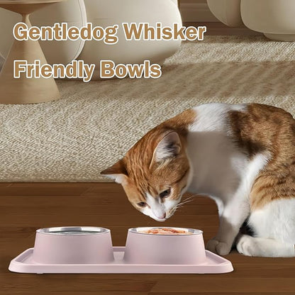 Cat Bowls for Food and Water,Premium Removable Stainless Steel Double Bowls with Non-Slip Bottom & Elevated Stand for Pet and Small Dogs,Upgrade Non-Spill Cat Food Bowls (Light Pink)