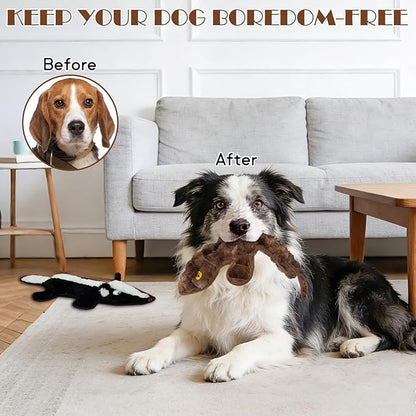 No Stuffing Dog Squeak Toys, 2 Pack Chew Toys with Crinkle to Keep Them Busy, Plush Puppy Teething Toys for Indoor & Outdoor Play, Best Birthday Gift for Large Breed