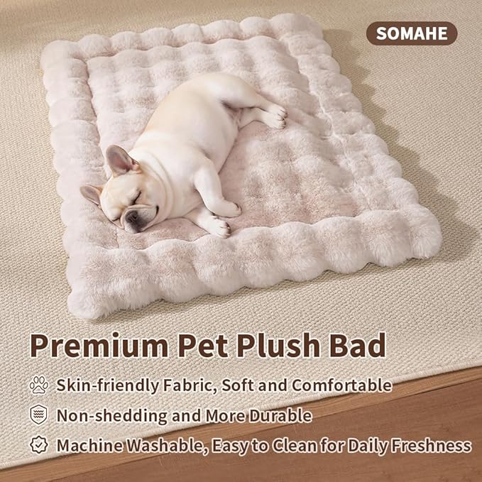 Cat & Dog Bed Mat, Soft Plush Faux Fur Kneading Pet Bed for 2 Cats or Small Dogs, Machine Washable Cat Sleeping Pad, Non-Slip Fluffy Pet Rug for Indoor Cats Kittens & Small Dogs, 27x20 In White