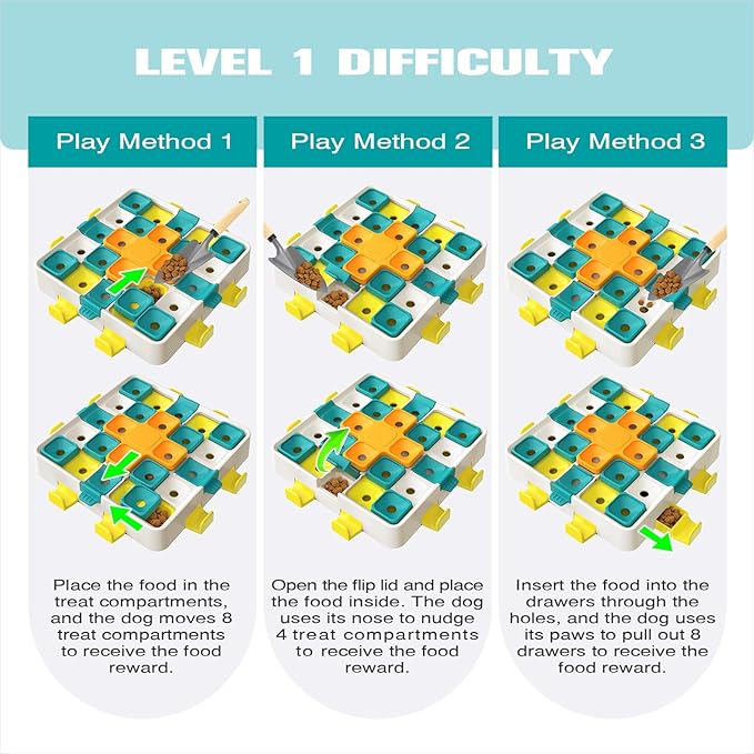 KADTC Large Size Dog Puzzle Toy, 2 Levels of Step-by-Step Challenge, 4 Ways to Play for Dogs Beginner to Advanced Mental Stimulation Toys, U.S. Brand