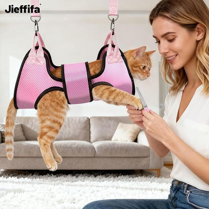 Dog Grooming Hammock, Cat/Small Dog Hammock for Nail Trim, Hanging Harness for Claw Care,Grooming Sling Holder Hanger with Thick Fabric Neck Support Wide Strap Restraint(Pink,xs)