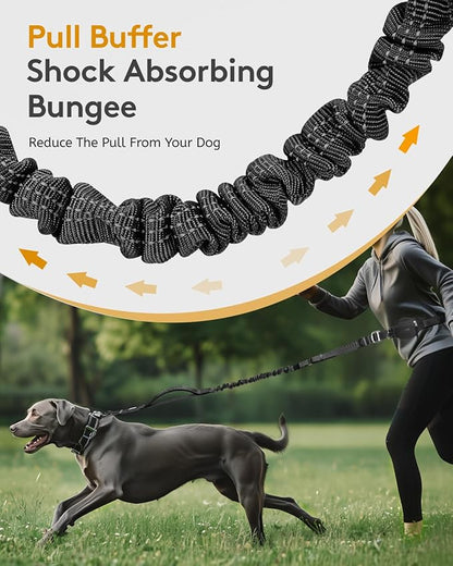 MIDOG Multifunctional Dog Leash Hands Free for Large Dogs - Adjustable Waist Leash with Zipper Pounch& Bungee Cord for Jogging/Running/Walking(4-7FT,Black)