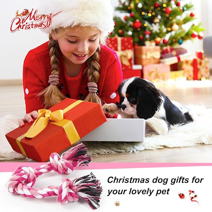 SZEE Dog Rope Toy, 14 in 3 Knots Chew Rope for Small Medium Dogs, Natural Cotton Pull Toy for Tug of War and Teeth Cleaning, Fits Valentine’s Day Vibe (Pink)
