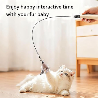 Trumoon Professional Cat Teaser Wand Toy Set, Interactive Toys for Indoor Cats, Soft Feather Toy with Wooden Handle, Spring Design for Exercise & Hunting Instinct